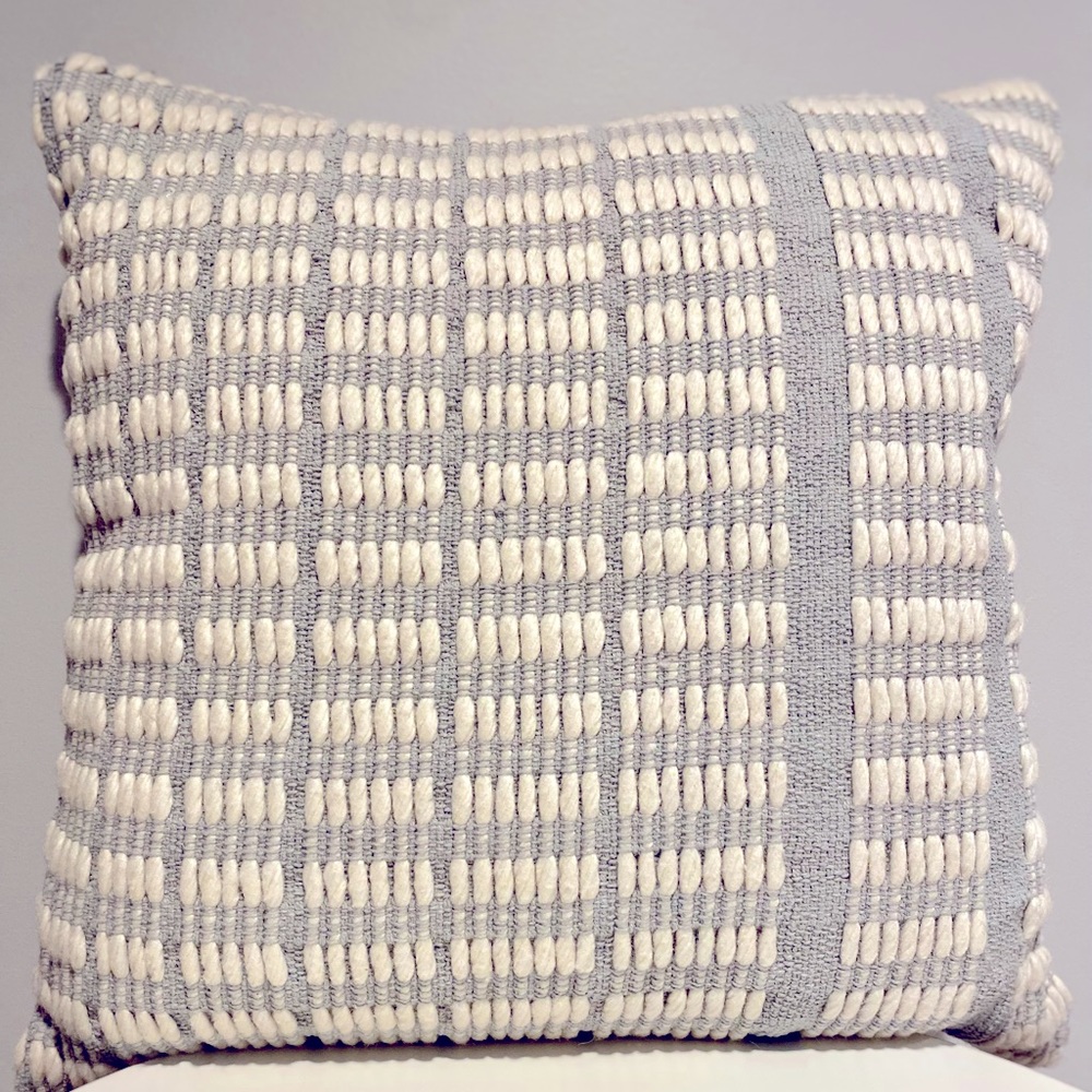 Magnolia Home Throw Pillow, Large. Like New! Light Blue/White.
